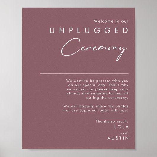 Dusty Boho | Paars Unplugged Ceremony Sign Poster (Voorkant)