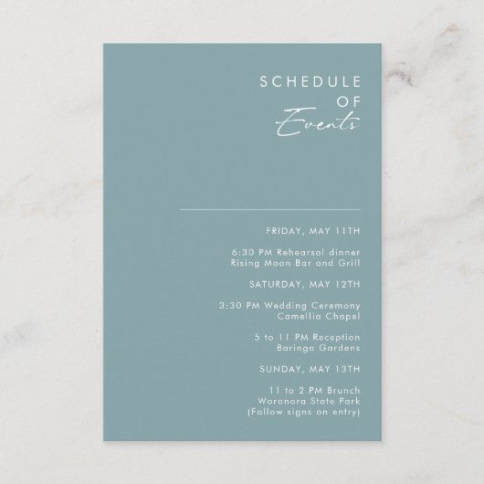 Dusty Boho | Programme des événements Bleu et Vert (Devant)