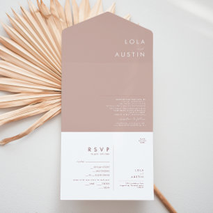 Dusty Boho Roos en Paarse verbinding en verzend All In One Uitnodiging