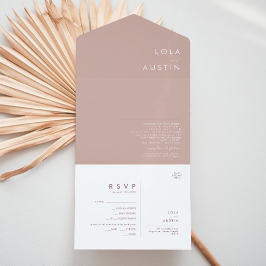 Dusty Boho | Roos en Paarse verbinding en verzend All In One Uitnodiging