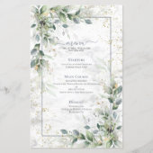 Dusty Botanical Greenery Gold Marble Mariage Menu (Devant)