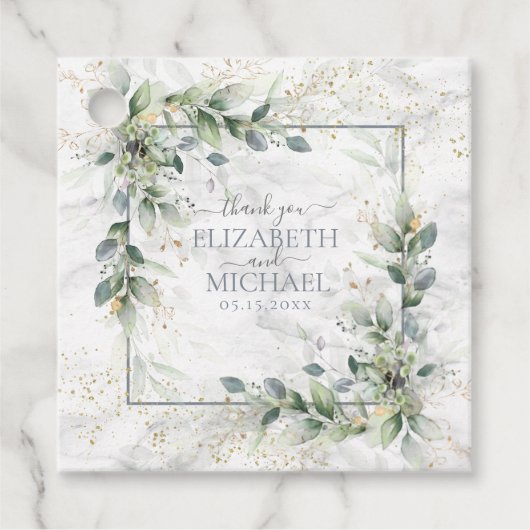Dusty Botanical Greenery Gold Marble Wedding Bedankjes Labels (Voorkant)