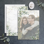 Dusty Botanical Greenery Gold Vellum Photo Wedding Kaart