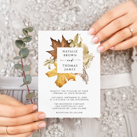 Dusty Brown Autumn laat QR Code vallen Weddenschap Uitnodiging Briefkaart