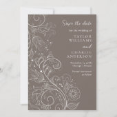 Dusty Brown Elegant Bloemen Bruiloft Save The Date (Voorkant)