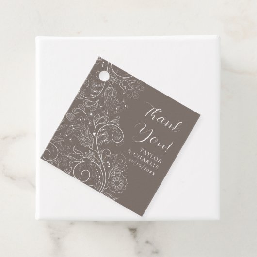 Dusty Brown Elegant Floral Wedding Dank u Bedankjes Labels (In situ)