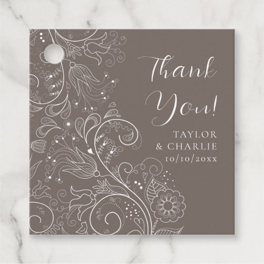 Dusty Brown Elegant Floral Wedding Dank u Bedankjes Labels (Voorkant)