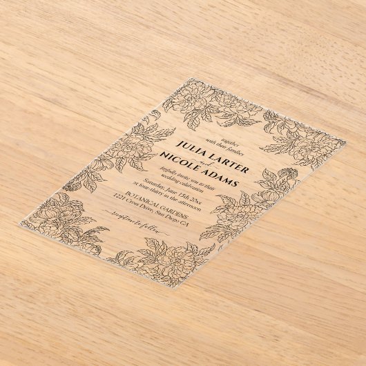 Dusty Brunt Sinaasappel Pioen Bloemen Herfst Bruil Acryl Uitnodigingen (Laagn)