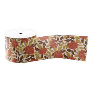 Dusty Brunt Sinaasappel Pioen Bloemen Herfst Bruil Grosgrain Lint
