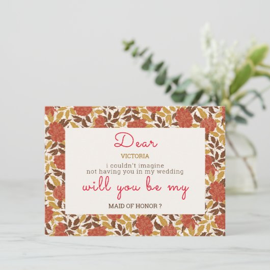 Dusty Brunt Sinaasappel Pioen Bloemen Herfst Bruil Menu (Staand voorkant)