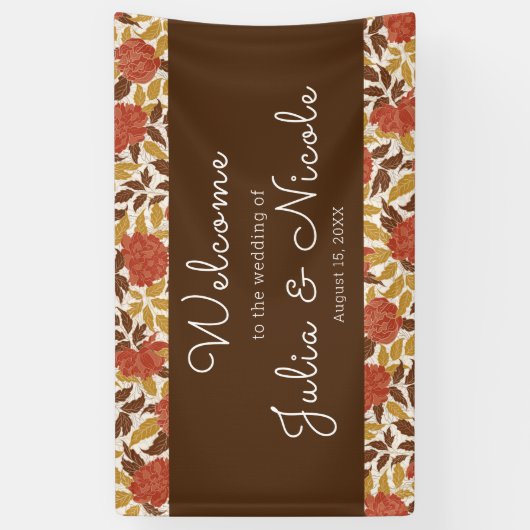 Dusty Brunt Sinaasappel Pioen Bloemen Herfst Bruil Spandoek (Verticaal)