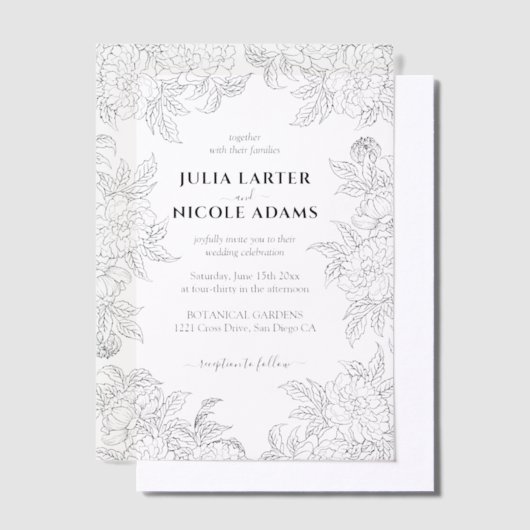 Dusty Brunt Sinaasappel Pioen Bloemen Herfst Bruil Vellum Uitnodigingen (Offset)