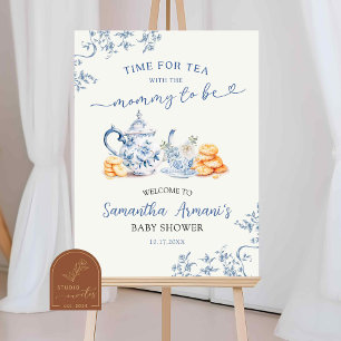 Dusty Bue Chinoiserie Baby shower Welkomstbord Poster