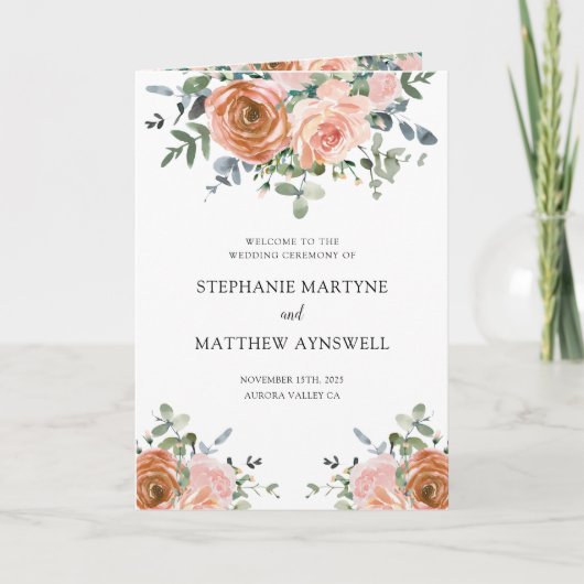 Dusty Coral Eucalyptus Programme de mariage botani (Devant)