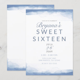 Dusty Cornflower Blue Waterverf Modern Sweet 16 Kaart
