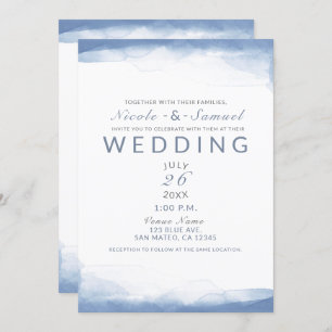 Dusty Cornflower Blue Waterverf Modern Wedding Kaart