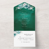 Dusty Emerald Groen Wit Bloemen Bruiloft All In One Uitnodiging (Binnen)