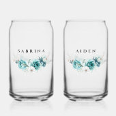 Dusty Emerald Groen Wit Bloemen Bruiloft Blikvorm Glas (Voorkant)