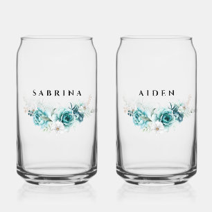 Dusty Emerald Groen Wit Bloemen Bruiloft Blikvorm Glas