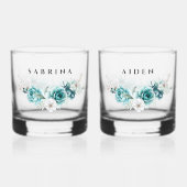 Dusty Emerald Groen Wit Bloemen Bruiloft Whisky Glas (Voorkant)