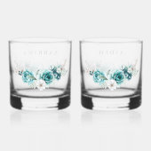 Dusty Emerald Groen Wit Bloemen Bruiloft Whisky Glas (Achterkant)