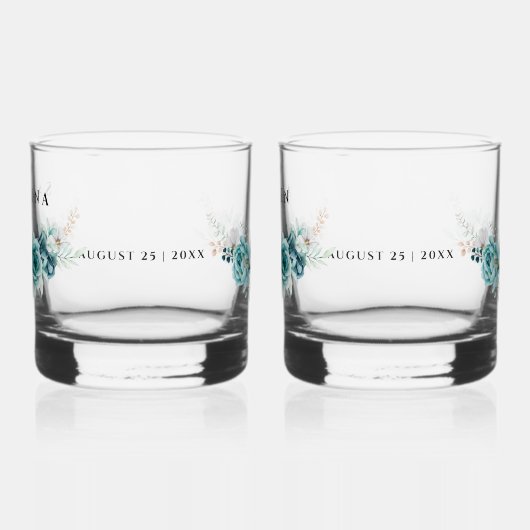 Dusty Emerald Groen Wit Bloemen Bruiloft Whisky Glas (Links)