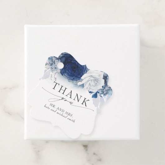 Dusty en Navy Blue Bloemen Bruiloft Dank u Bedankjes Labels (In situ)