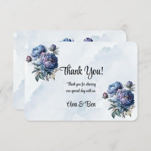 Dusty en Navy Waterverf Peony Wedding Bedankkaart (Voorkant / Achterkant)