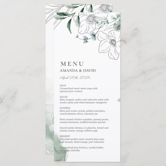 Dusty Eucalyptus Green Menu Mariage plat (Devant / Derrière)