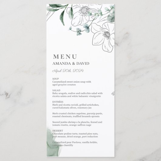 Dusty Eucalyptus Green Menu Mariage plat (Devant)