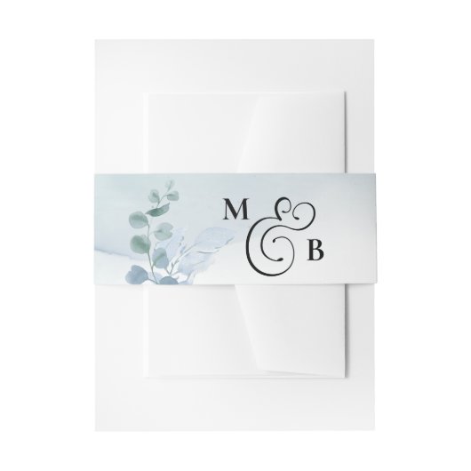 Dusty eucalyptus monogram bruiloft uitnodigingen wikkel (Voorkant Voorbeeld)