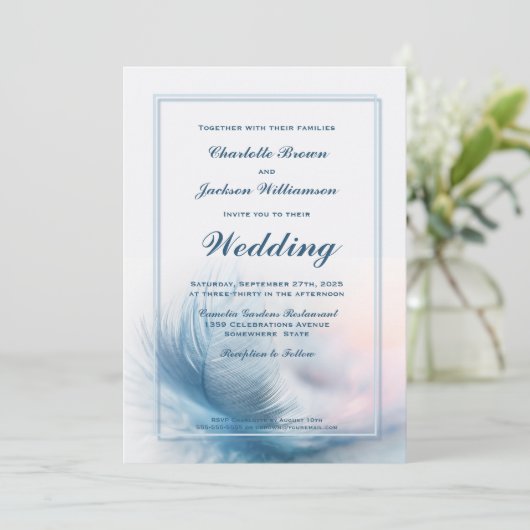 Dusty Faire-part de mariage en plumes bleues avec  (Debout devant)