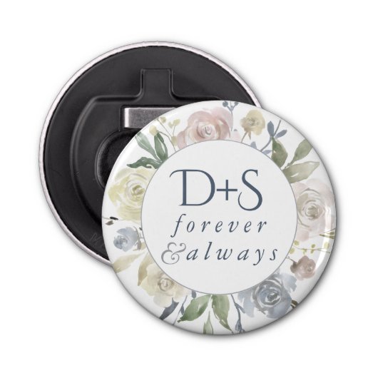 Dusty Floral Monogram | Soft Wreath Keepomwille Fa Button Flesopener (Voorkant)