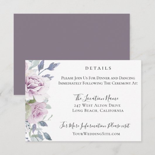 Dusty Garden Floral bruiloft details Kaart (Voorkant / Achterkant)