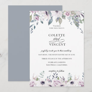 Dusty Garden Floral Wedding Invitation Kaart