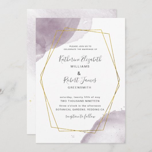 Dusty Gold Elegant Mauve Wedding Invitation Kaart (Voorkant / Achterkant)