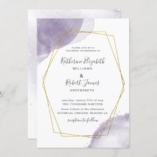 Dusty Gold Elegant Paars Wedding Invitation Kaart