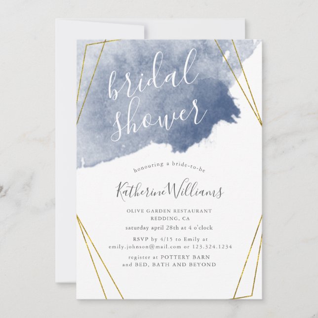 Dusty Gold en Blue ⎥ Bridal Shower Invitation (Voorkant)