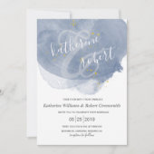 Dusty Gold en Blue Elegant Wedding Invitation Kaart (Voorkant)
