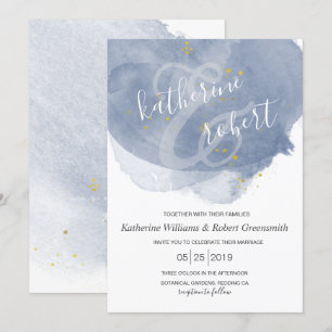 Dusty Gold en Blue Elegant Wedding Invitation Kaart