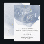 Dusty Gold et Blue Elegant Wedding Invitation<br><div class="desc">Arrière - plan simple aquarelle en trois couleurs de votre choix bleu, bleu et violet avec des taches d'or discrètes. Tout script est dans une combinaison de police élégante et sans serif qui accentue ce look romantique moderne. Avec un script manuscrit personnalisé et des cadres dorés comme accents, il fait...</div>