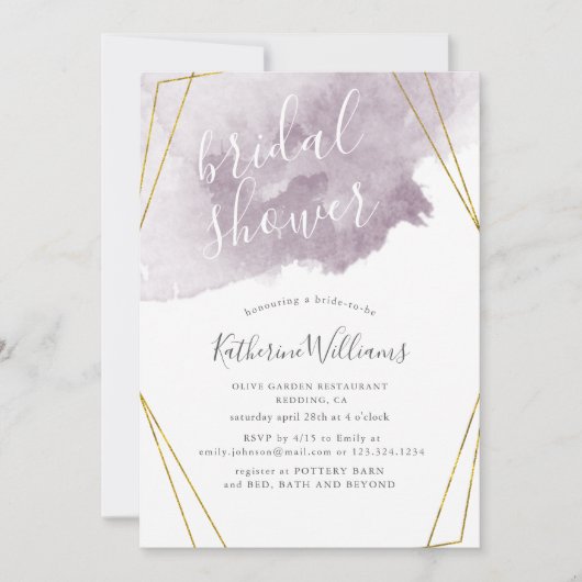Dusty Gold et Mauve Bridal Shower Invitation (Devant)