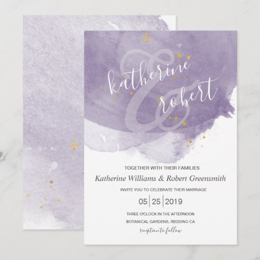 Dusty Gold et Purple Elegant Wedding Invitation (Devant / Derrière)