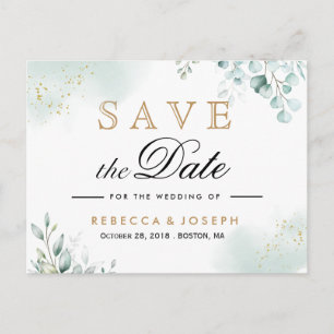 Dusty Gold Eucalyptus Greenery Wedding Briefkaart