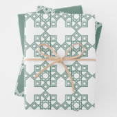 Dusty Green Arabesque Geometric Pattern Inpakpapier Vel (In situ)