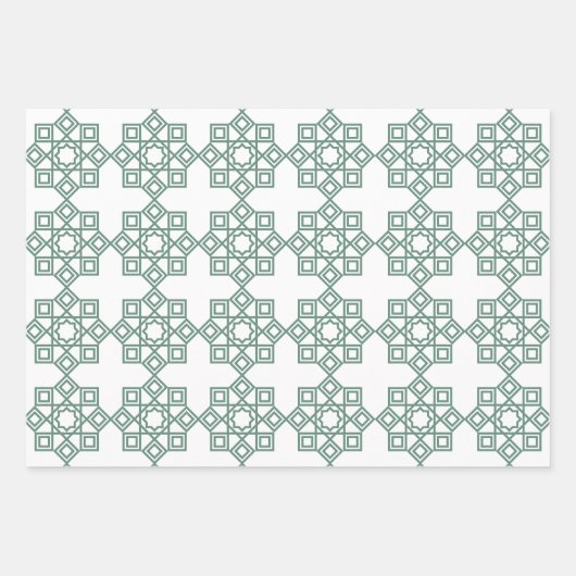 Dusty Green Arabesque Geometric Pattern Inpakpapier Vel (Voorkant)