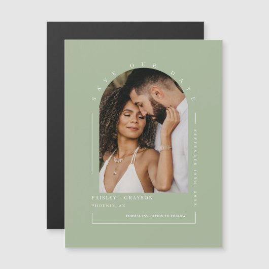 Dusty Green Arch Photo Économisez Notre Date Carte (Devant / Derrière)