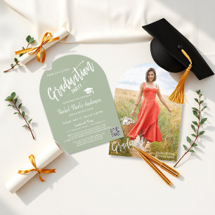 Dusty Green Arch Photo Grad Invitation