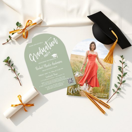 Dusty Green Arch Photo Grad Invitation