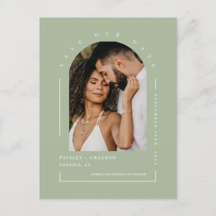 Dusty Green Boho Arch Photo QR Code Save Our Date Briefkaart